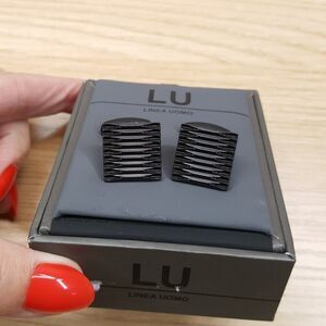 LINEA UOMO Mens Solid Black Rectangle Textured Cufflink Cuff Links